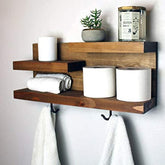 ONIJA Shelf Organizer with Towel Hooks, Apartment Decor, Wooden Towel Holder Rack, Extra Space Rack for Bathroom,Toilet Paper Holder